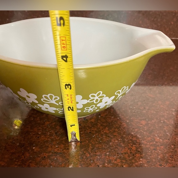 Pyrex Ovenware 442 1 1/2 Qt Bowl Made in USA Green With White Flowers Excellent - Picture 8 of 10